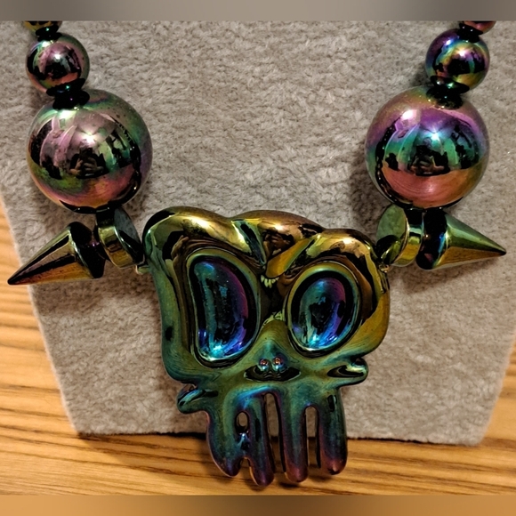 EVAE Mob ASAP Rocky Metallic Rainbow Emo Goth Skull Chain Necklace Jewelry - Picture 2 of 5